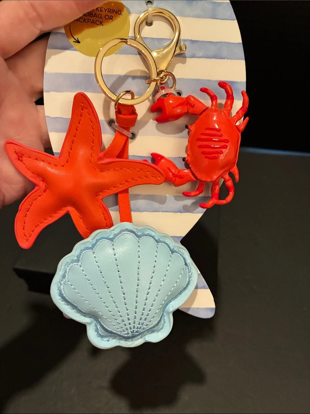 piper·k Bag Charm Orange Starfish & 🦀 Key Charm with Light Blue Shell 🐚